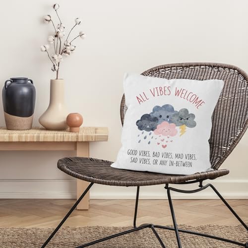 VRW 18x18 White Inspirational Throw Pillow Cover - Good Vibes Decor, Pack of 1