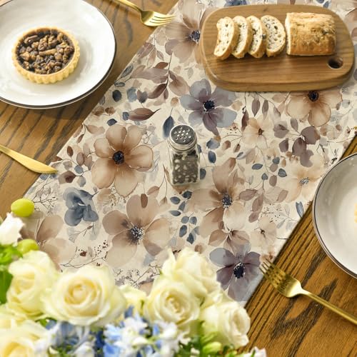 Poppy Floral Spring Table Runner - 13x72 Inch Home Decor, Brown Variation