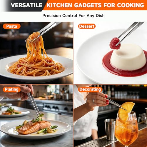 EZ COZY 12" Stainless Steel Kitchen Tweezers - Heat Resistant Tongs