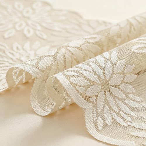Artoid Mode Lace Jacquard Dahlia Spring Table Runner 13x72 Inch Beige
