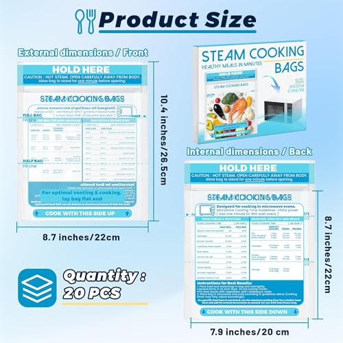 USEAMIE Microwave Steam Cooking Bags - 20 Pcs Zipper Steamer Pouches