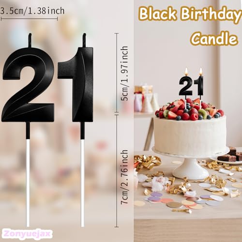 Black 21st Birthday Candle for Cake - 3D Diamond Number 21, Milestone Celebration
