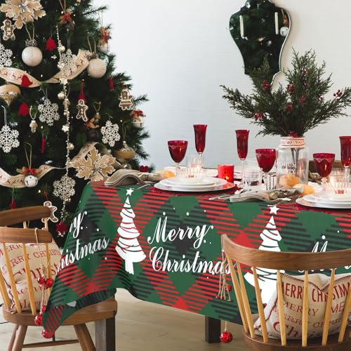 Lattice 2PCS Christmas Tablecloths Red Green Buffalo Checkered 54x108 Inch - Holiday Party Decor