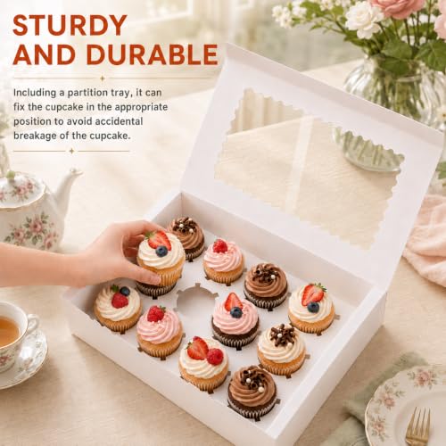 12 Count Cupcake Boxes with Window - 4PCS Clear Insert Holders