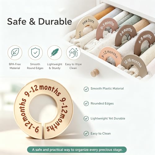 Baby Closet Dividers Set - 12 Pcs Double-Sided Size Organizers