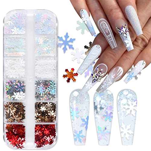 Christmas Snowflake Nail Art Sequins 3D Holographic Glitter Decals Kit