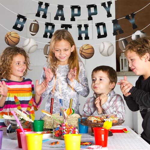 Sports Happy Birthday Banner for Kids - Basketball, Football & More