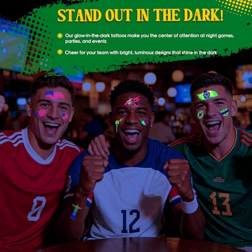 2026 World Cup Neon Glow Temporary Face Tattoos - Soccer Fan Stickers