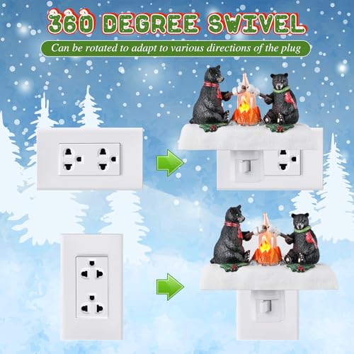Christmas Night Light with 3D Bear Campfire Scene, Wall Plug-In Decor