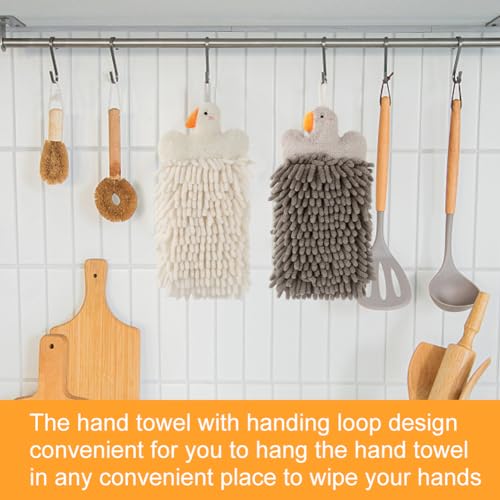 Goose Chenille Hanging Hand Towels - 2 Pack for Kitchen & Bathroom
