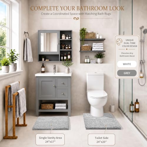 Yimobra Non-Slip Bathroom Rug - Ultra Soft, Washable, 24x17 Light Gray