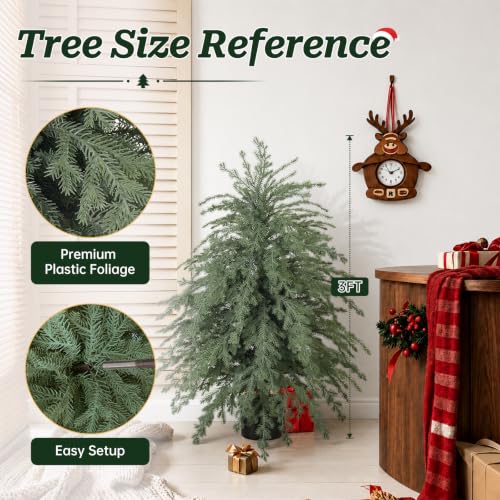 Frosted Cedar Tree - 3FT Artificial Norfolk Pine Potted Christmas Decor - Set of 2