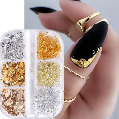 Metallic Chrome Nail Art Powder Set with Gold Silver Foils & Sponges