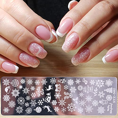 6-Piece Christmas Nail Stamping Plate Kit with Snowflakes & Elk