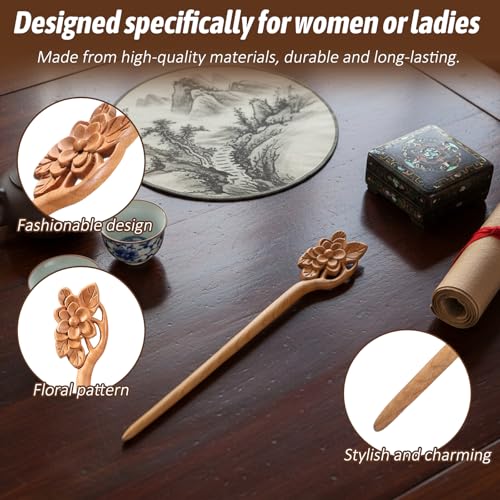 Wooden Hair Stick - Retro Flower Carved Chinese Hair Chopstick Pin