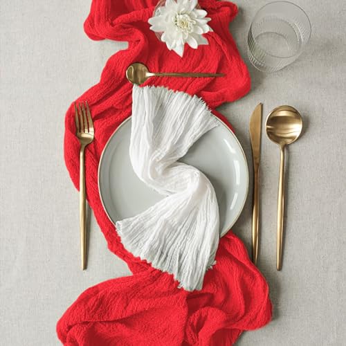 MODFUNS Gauze Cheesecloth Table Runner 35x120 Inches Red Boho Wedding Decor
