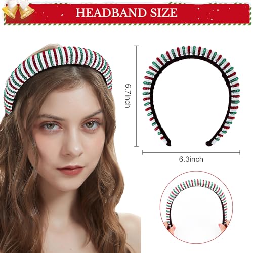 Ondder Christmas Beaded Padded Headband Red and Green Hair Accessories