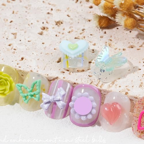 Tatiwoo 300Pcs Purple 3D Nail Charms Assorted Shapes Flower Butterfly Bowknot