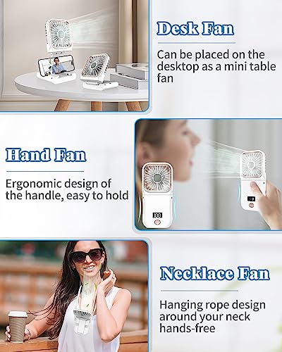 AJGJF Pearl White Handheld Fan - Rechargeable Mini Fan with Power Bank & LED Display