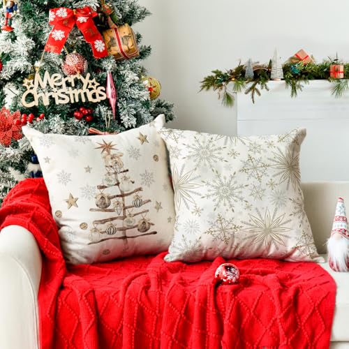 Christmas Snowflake Reindeer Throw Pillow Covers - Set of 4, 18x18