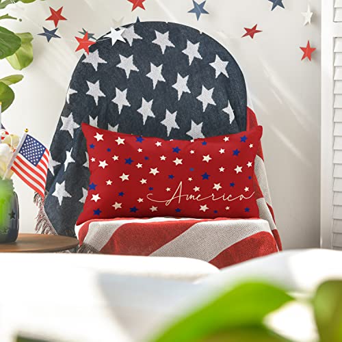 Patriotic Throw Pillow Cover - 12x20 Inch Stars Design for Sofa