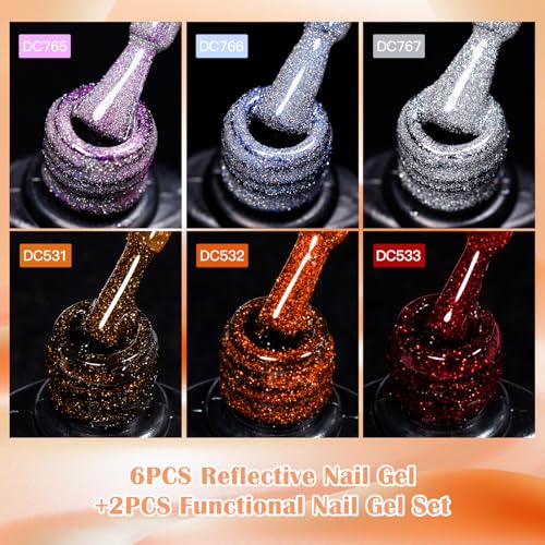 MTSSII Reflective Gel Polish Set Glitter Nail Kit with Base and Top Coat