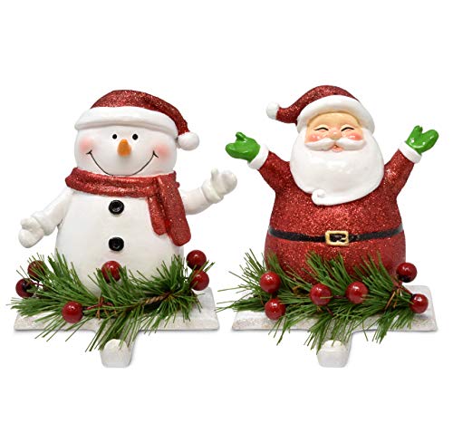 Christmas Stocking Holder Set of 2 Snowman and Santa for Holiday Decor
