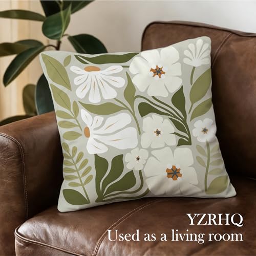 Sage Green Floral Pillow Cover 18x18 - Double-Sided Boho Decor