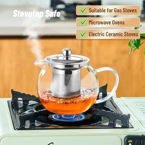 Baalaka 22 oz Glass Teapot with Removable Stainless Steel Infuser