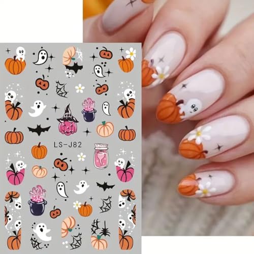 Halloween Nail Art Stickers - 6 Sheets 3D Self-Adhesive Ghost Pumpkin Decals