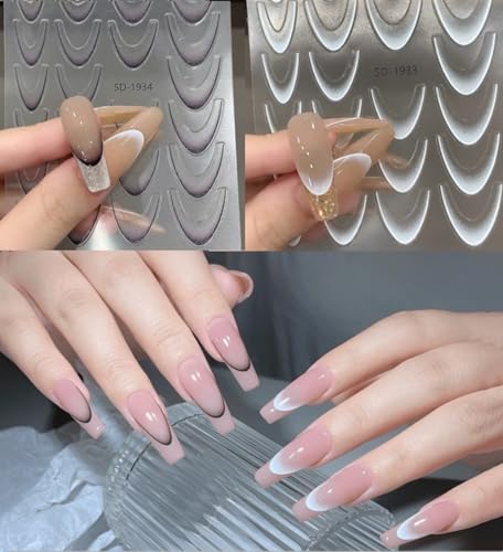 French Nail Art Stickers Self-Adhesive Decals with Tweezer 6 Sheets