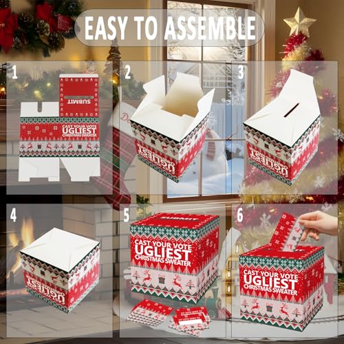Christmas Ugly Sweater Contest Ballot Box Set with 50 Cards