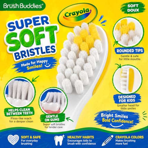Brush Buddies Crayola Kids Toothbrush Set, Soft Bristles, 6-Pack