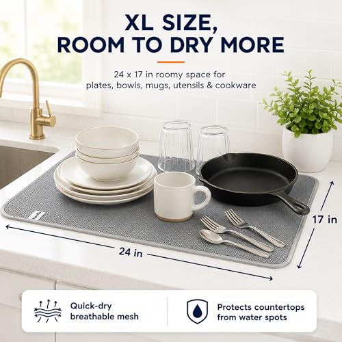 Hydro2Go XL Dish Drying Mat, 24 x 17 Inch Microfiber Countertop Pad - 1 PCS