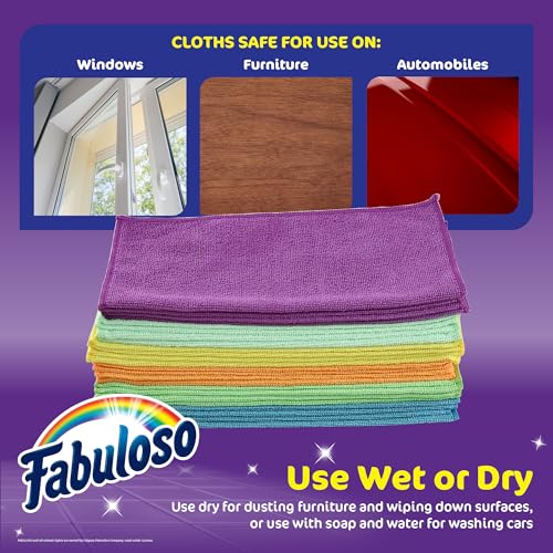 Fabuloso Rainbow Microfiber Cleaning Cloths - 24 Pack, 13x13 Inches, Lint-Free