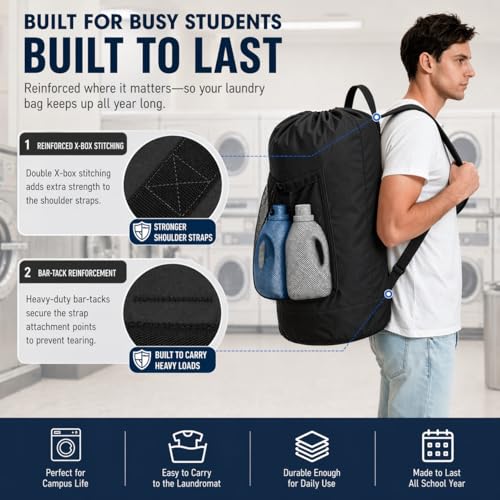Durable Laundry Backpack Bag with Adjustable Straps & Mesh Pocket