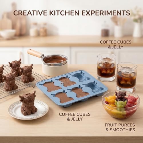 Highland Cow Ice Cube Mold – 6-Cavity Silicone Tray for Drinks