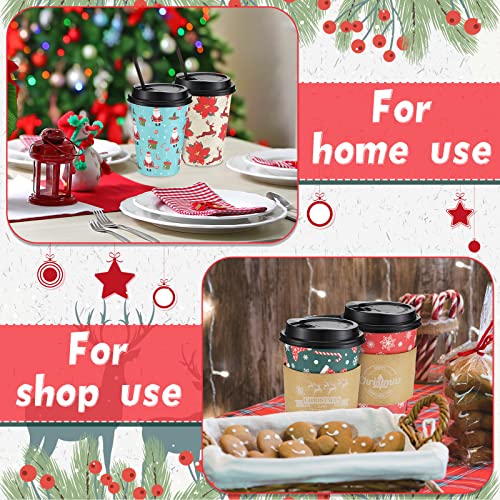 Christmas Paper Cups with Lids, Straws & Sleeves - Bright Style, 12 oz, 100 Sets