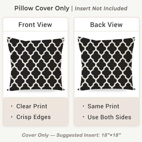 PANDICORN Black Trellis Outdoor Throw Pillow Covers Set of 2 18x18 Inches