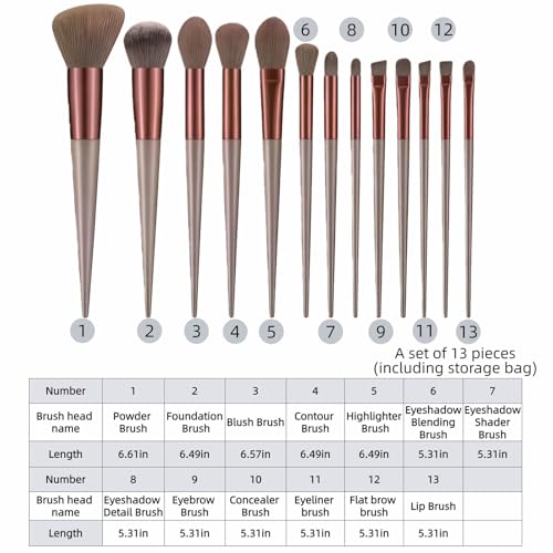 SAYUANVA 13-Piece Professional Makeup Brush Set with Pouch, Brown