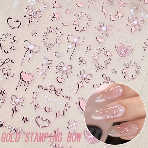 5D Embossed Nail Art Stickers Self-Adhesive Bow Heart Rose Gold Decals