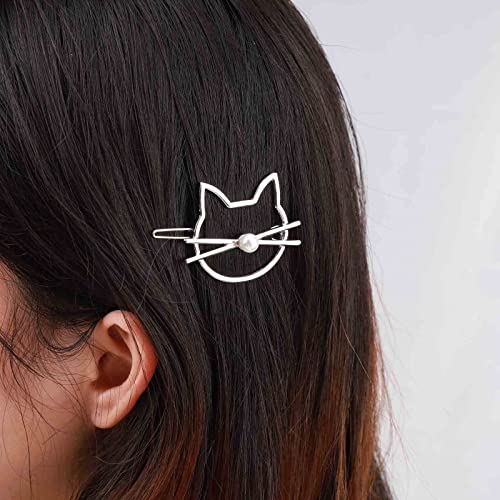 YienDoo Silver Kitty Cat Hair Clip Geometric Metal Hair Barrette