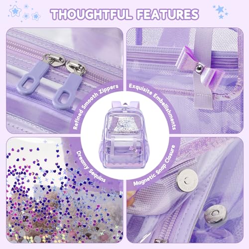 Clear Backpack for Girls - Dreamy Purple Transparent School Bookbag