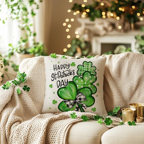 St. Patrick's Day Pillow Cover 18x18 - Shamrock Farmhouse Decor