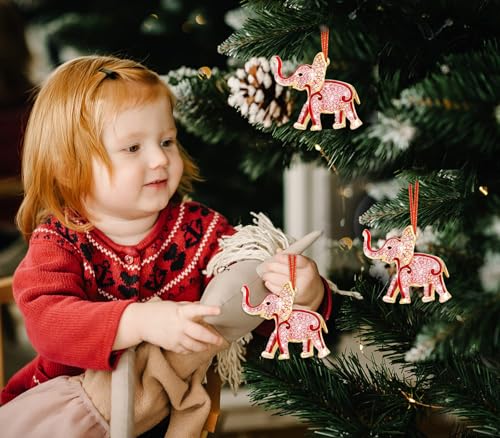 Red Elephant Christmas Ornament - Glitter Rhinestone Holiday Tree Decor