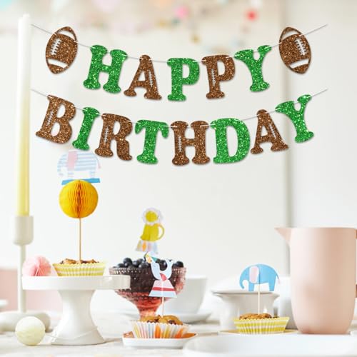 Football Happy Birthday Banner, Glitter Sport Theme Party Decoration