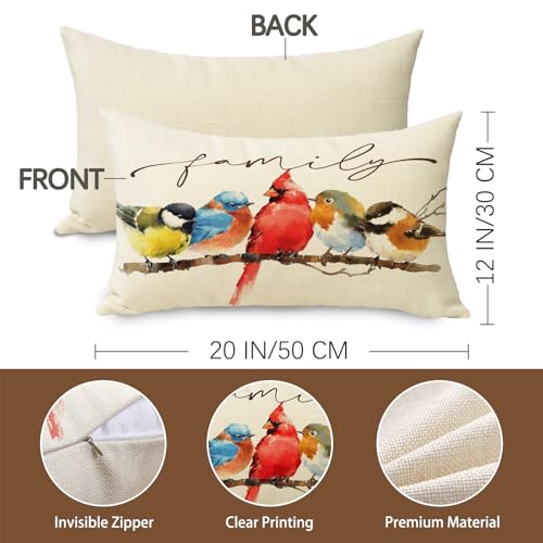 Cardinal Decorative Throw Pillow Cover 12x20 - Cotton Linen