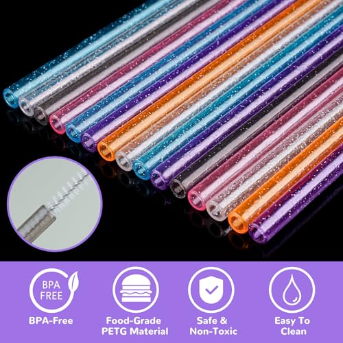 NiHome 12-Pack 12" Glitter Reusable Straws for Stanley 40oz Tumbler + Brushes