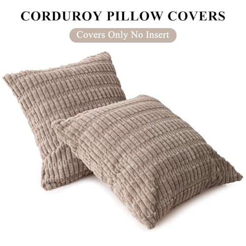 Light Brown Corduroy Throw Pillow Covers 18x18 Inch 2 Pack - Soft Boho Decorative Cushions