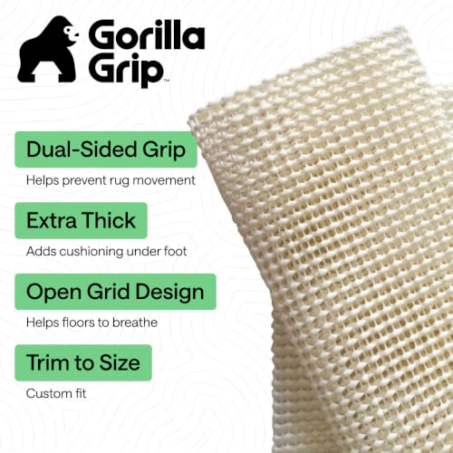 Gorilla Grip Non-Slip Rug Pad for Hardwood Floors, 2.5' x 9' Cream